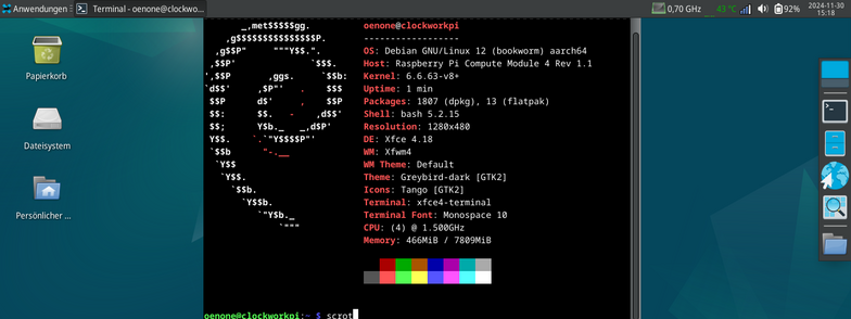 screenshot of the desktop showing the output of neofetch.