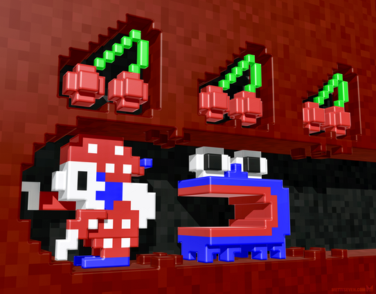 Voxel artwork depicting the classic Mr. Do arcade game.