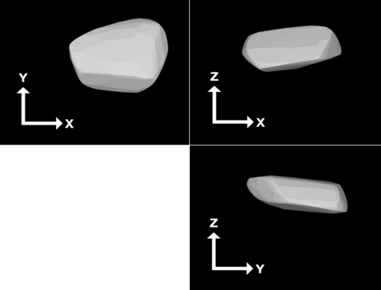 Tree orthogonal views of the onvex shape model of 2024 YR4