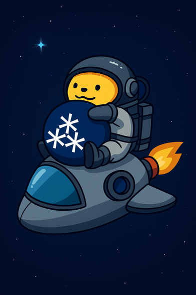 A Wapuu holding a Fediverse-Ball while sitting on a spaceship.