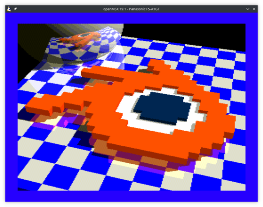 Blender logo ray traced using MSX BASIC