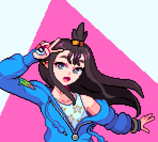 Pixelart drawing of the character Lida from the game Pokemon Legends ZA