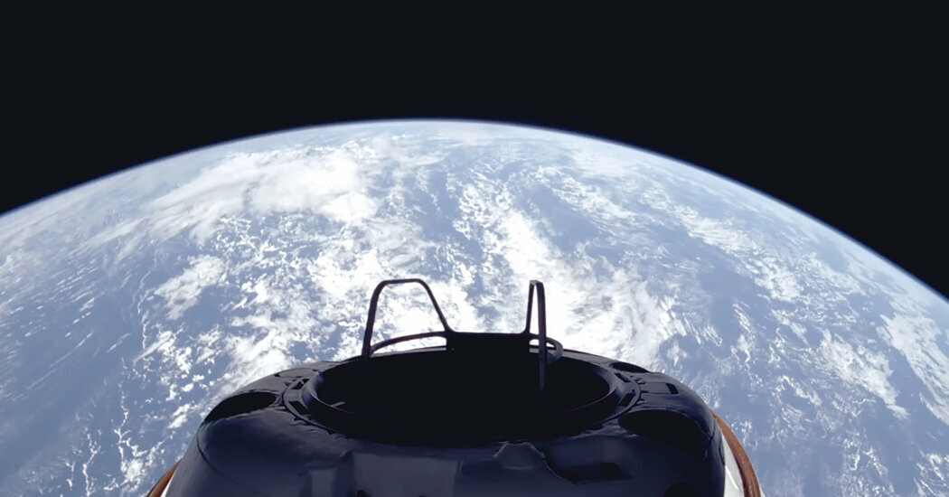 A view from SpaceX’s Crew Dragon Skywalker spacewalk platform released on Tuesday.