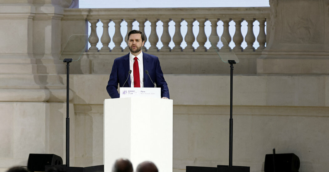 “The A.I. future is not going to be won by hand-wringing about safety,” Vice President JD Vance told an artificial intelligence summit in Paris on Tuesday.